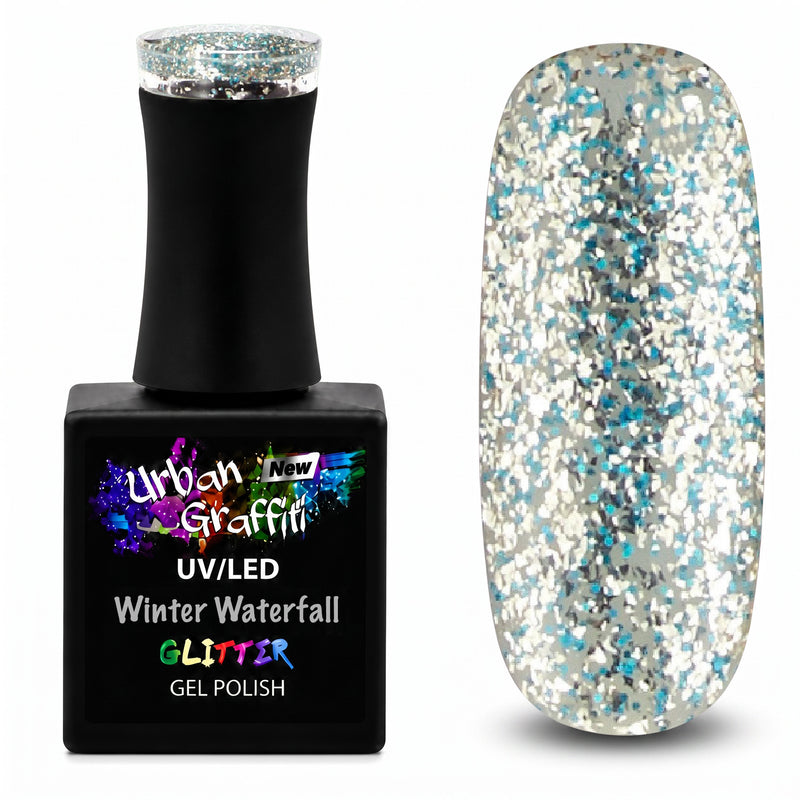 Esmalte en gel con purpurina azul y plateada Urban Graffiti Winter Waterfall - UGGP-A0912 15ml